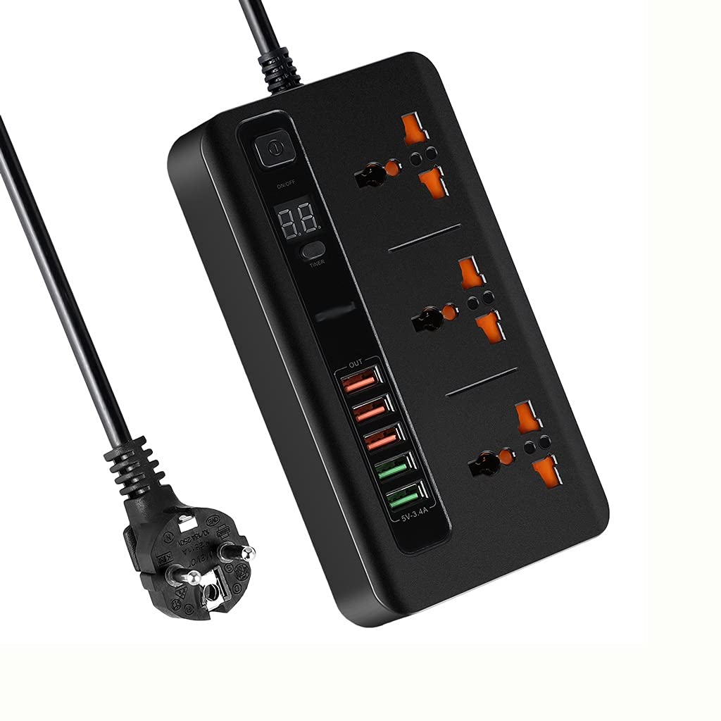 3-Outlet Power Strip with USB Charging & Timer Switch