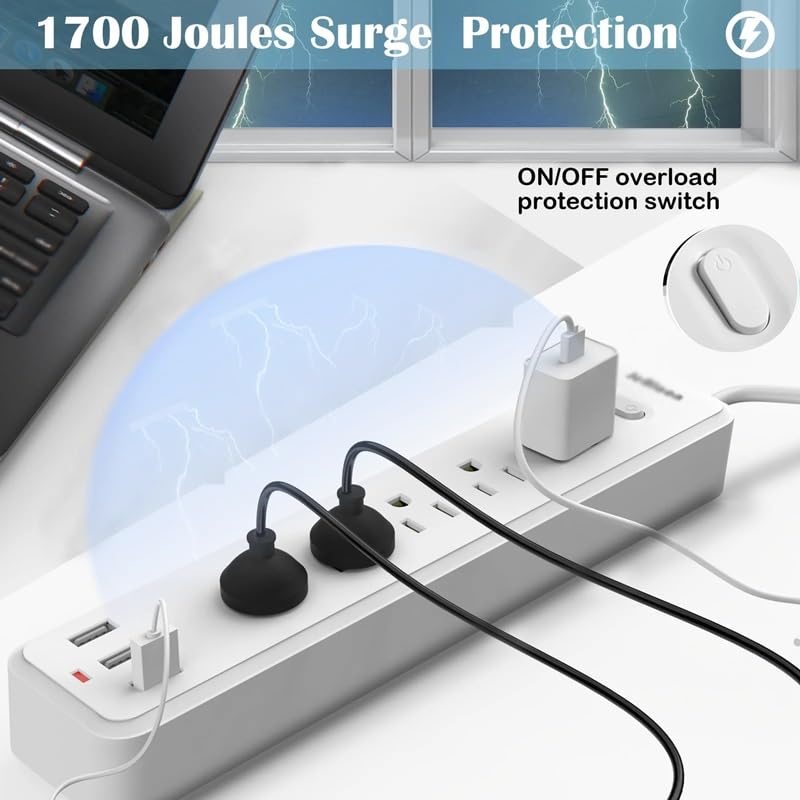 6-Outlet Power Strip with USB Fast Charging & 6ft Extension Cord