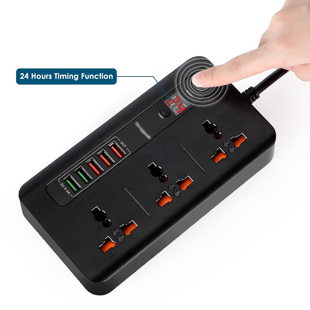 3-Outlet Power Strip with USB Charging & Timer Switch