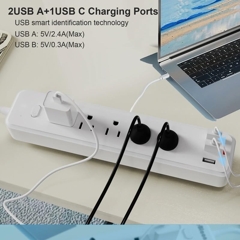 6-Outlet Power Strip with USB Fast Charging & 6ft Extension Cord