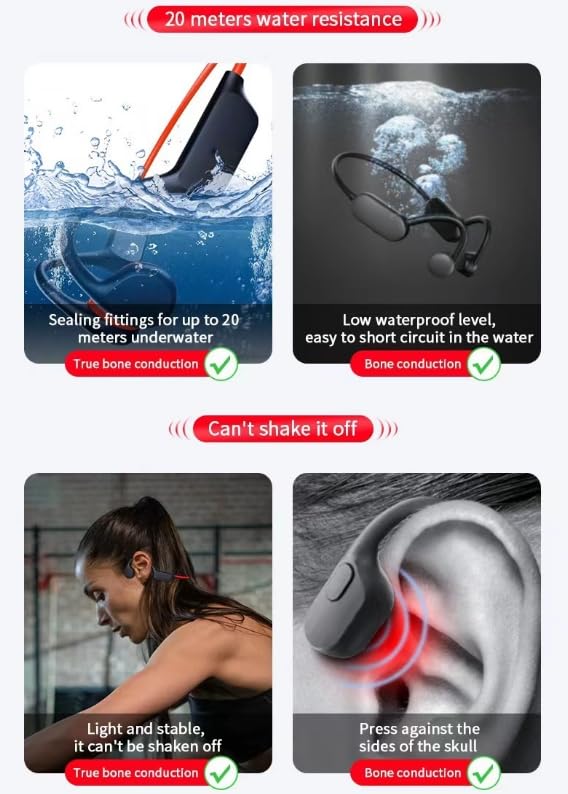 IPX8 Bone Conduction Headphones with 32GB Storage & 8-Hour Battery