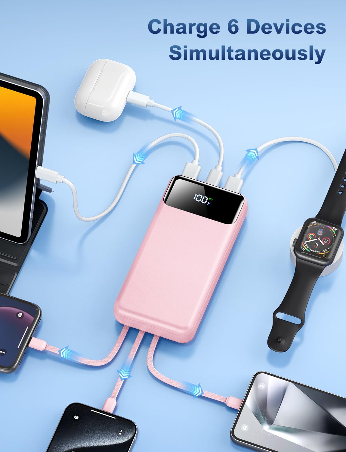 50,000mAh 22.5W Fast-Charging Power Bank with Built-In Cables