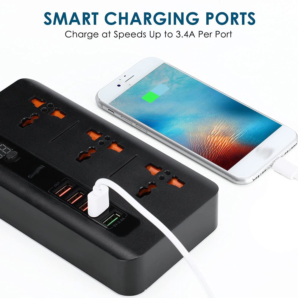 3-Outlet Power Strip with USB Charging & Timer Switch