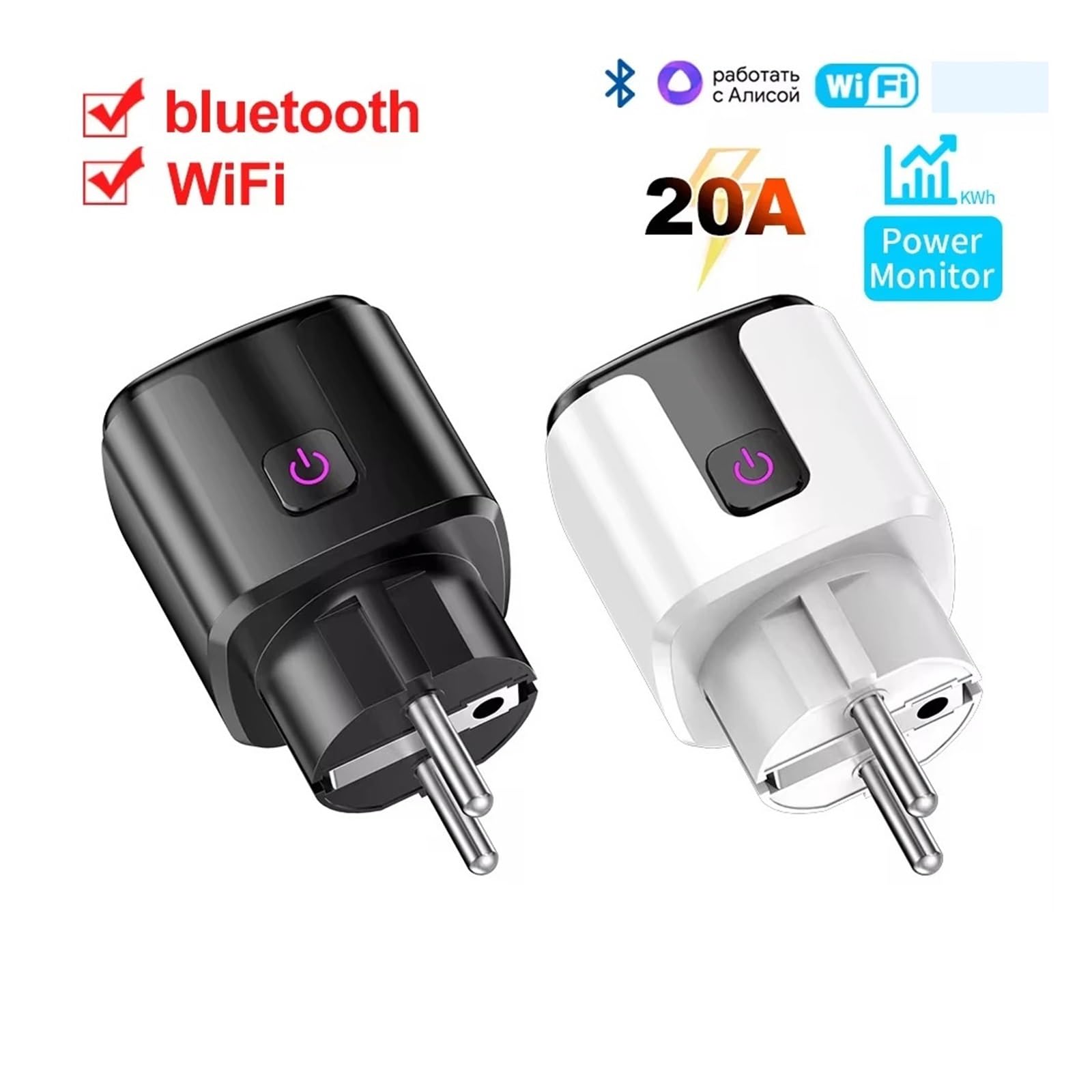 WiFi 20A Socket with Power Monitoring Tuya Smart EU Plug Timer Child Lock Outlet Home