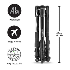 Compact Aluminum Camera Tripod with Fluid Head