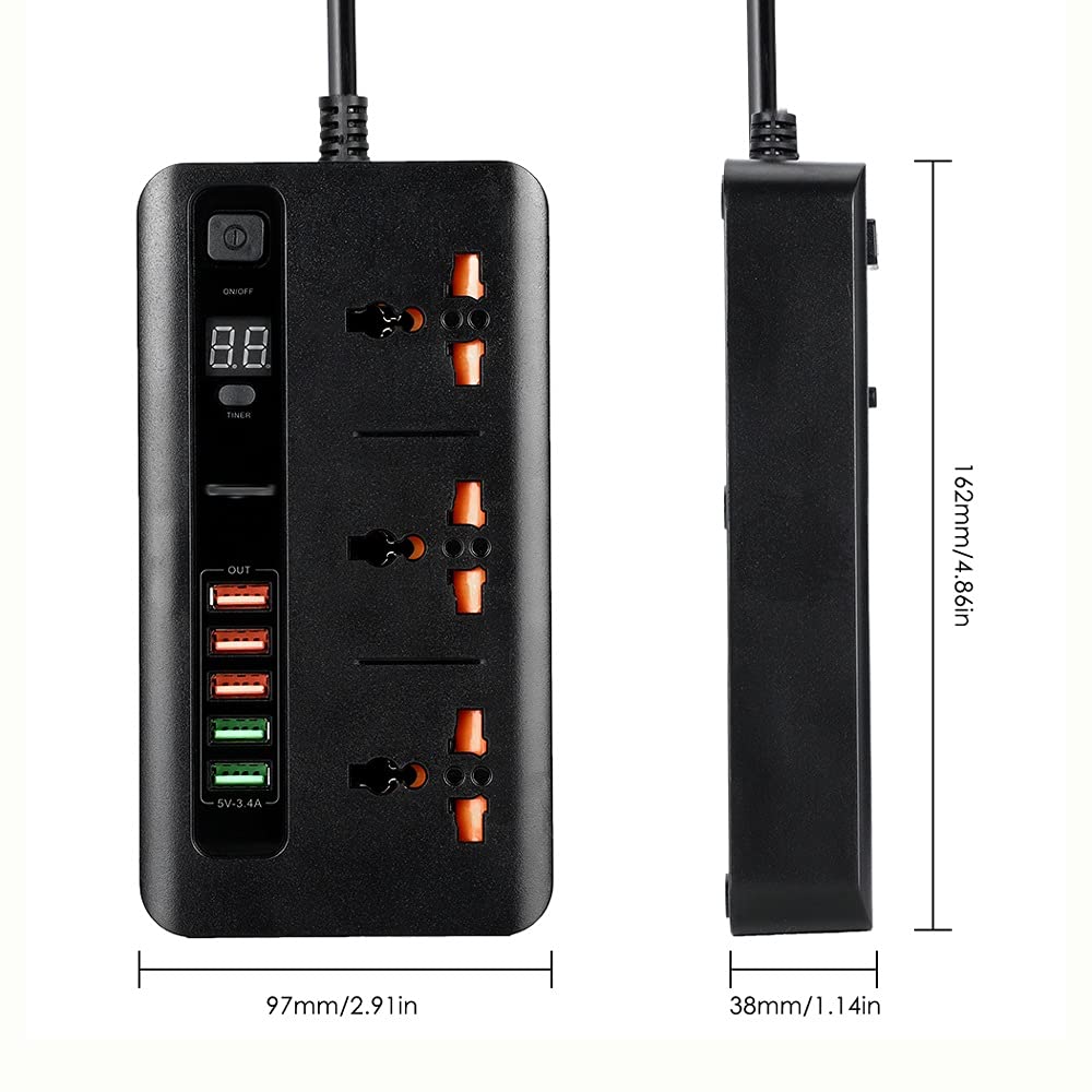 3-Outlet Power Strip with USB Charging & Timer Switch