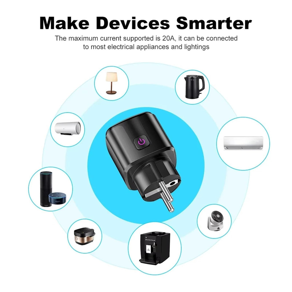 WiFi 20A Socket with Power Monitoring Tuya Smart EU Plug Timer Child Lock Outlet Home
