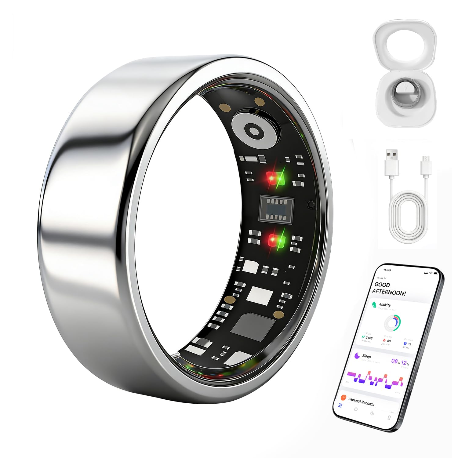 Smart Health Fitness Ring with Sleep & Activity Tracking