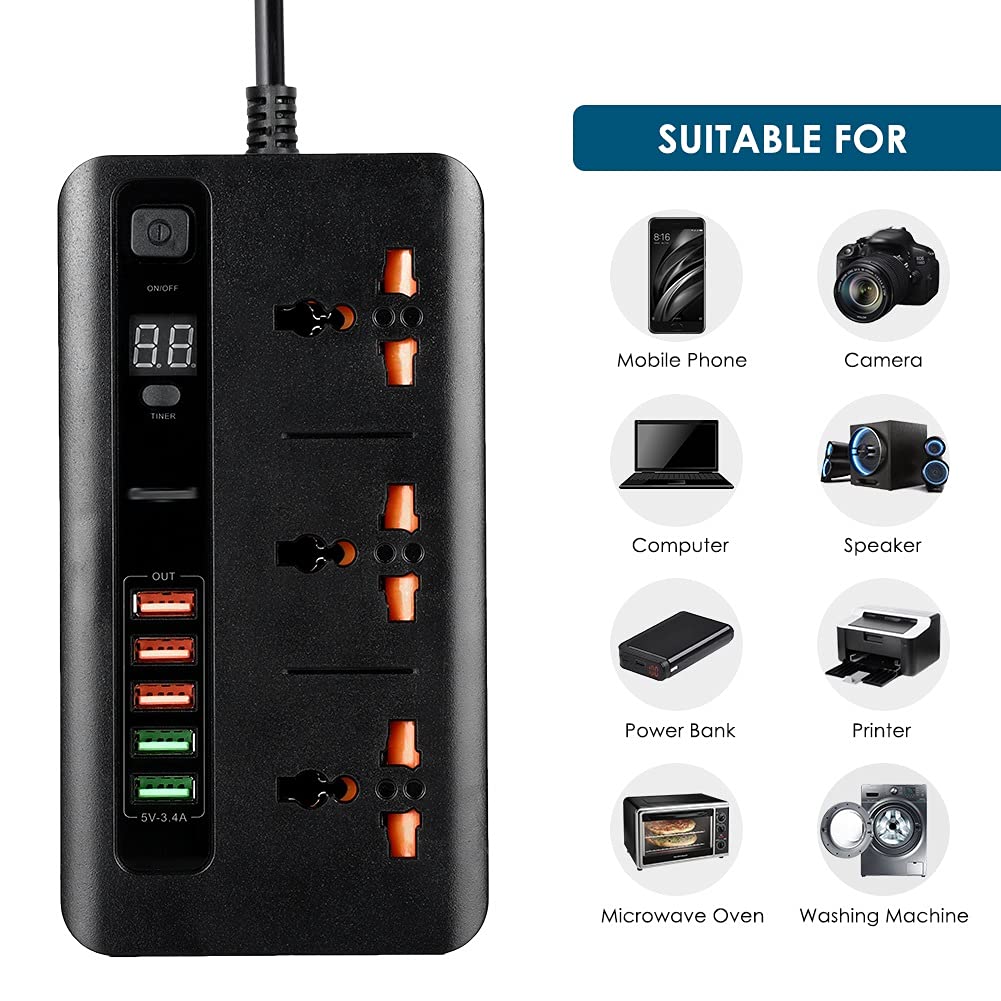 3-Outlet Power Strip with USB Charging & Timer Switch