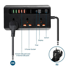3-Outlet Power Strip with USB Charging & Timer Switch