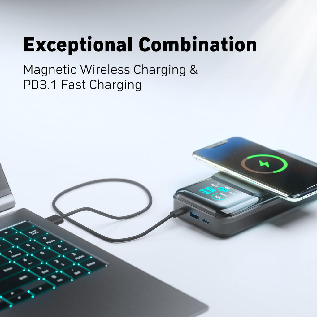 250W 25,000mAh 4-in-1 Power Bank with Magnetic Wireless Charging