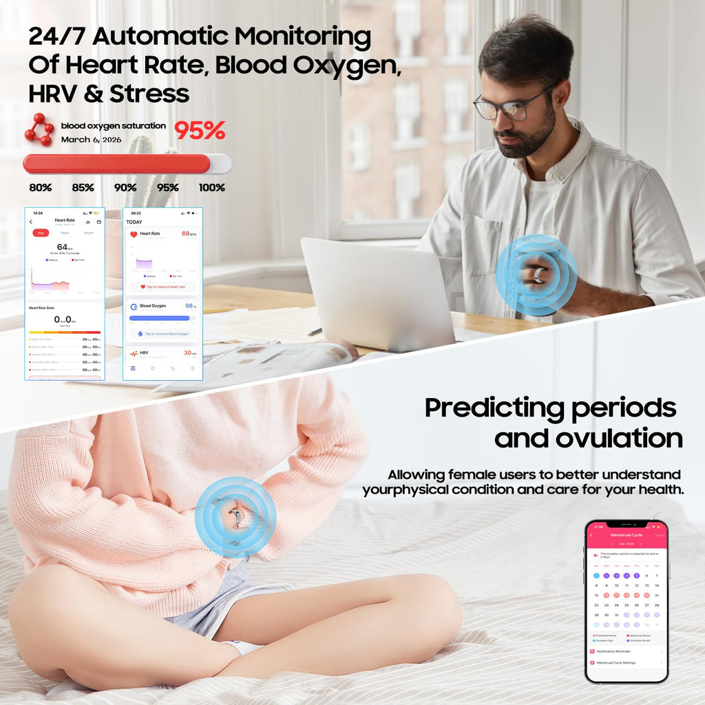 Smart Health Fitness Ring with Sleep & Activity Tracking
