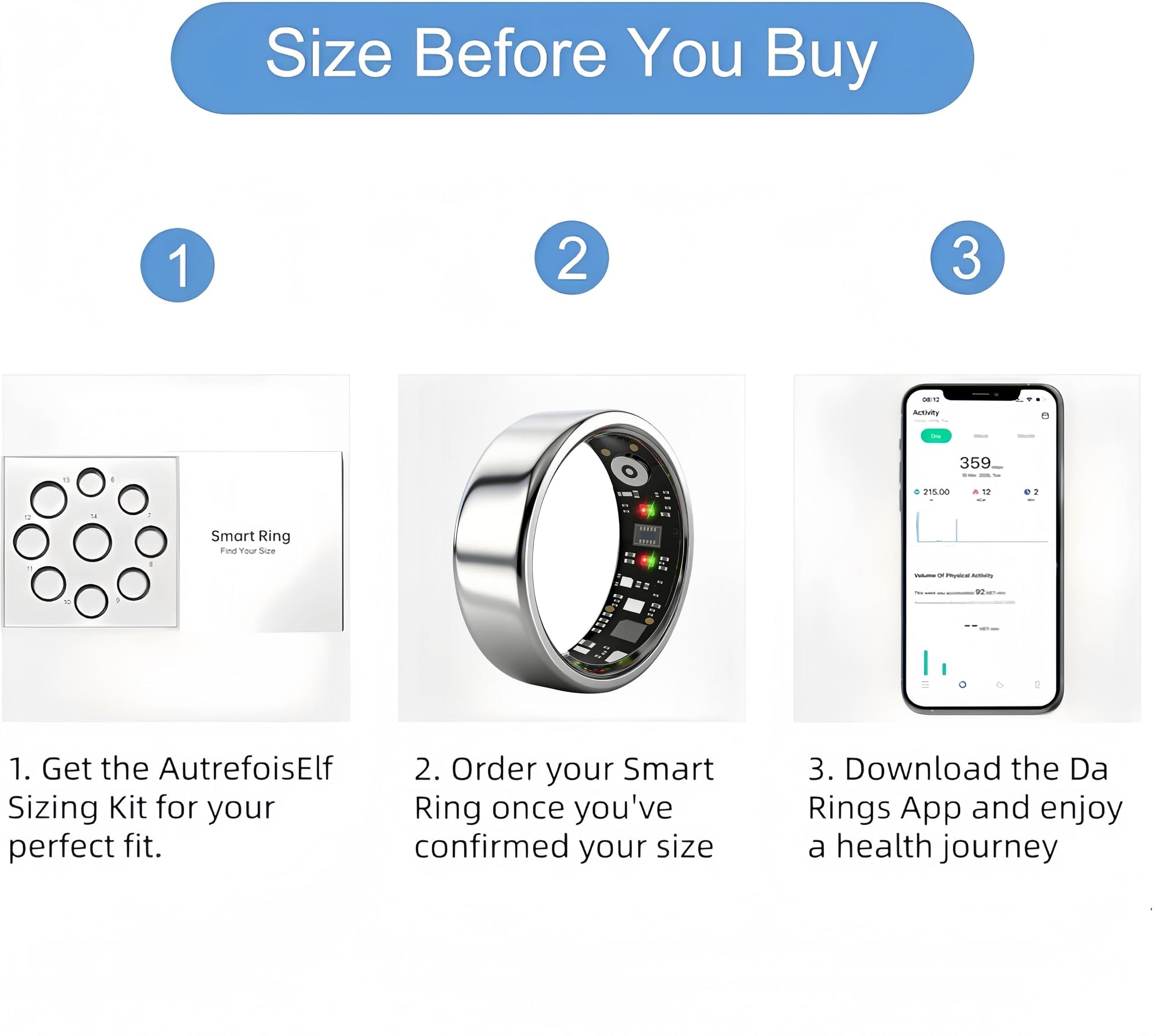 Smart Health Fitness Ring with Sleep & Activity Tracking
