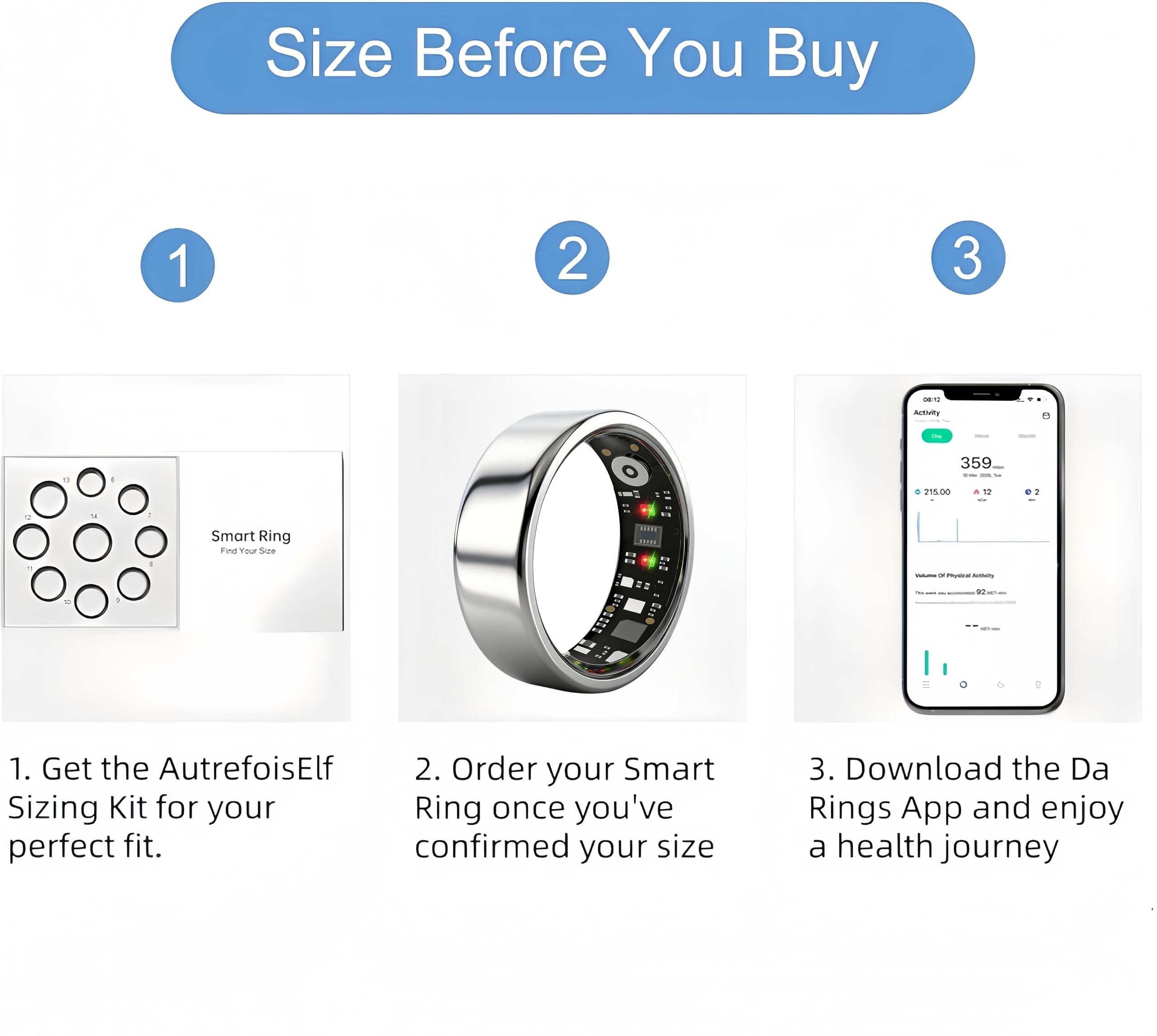 Smart Health Fitness Ring with Sleep & Activity Tracking