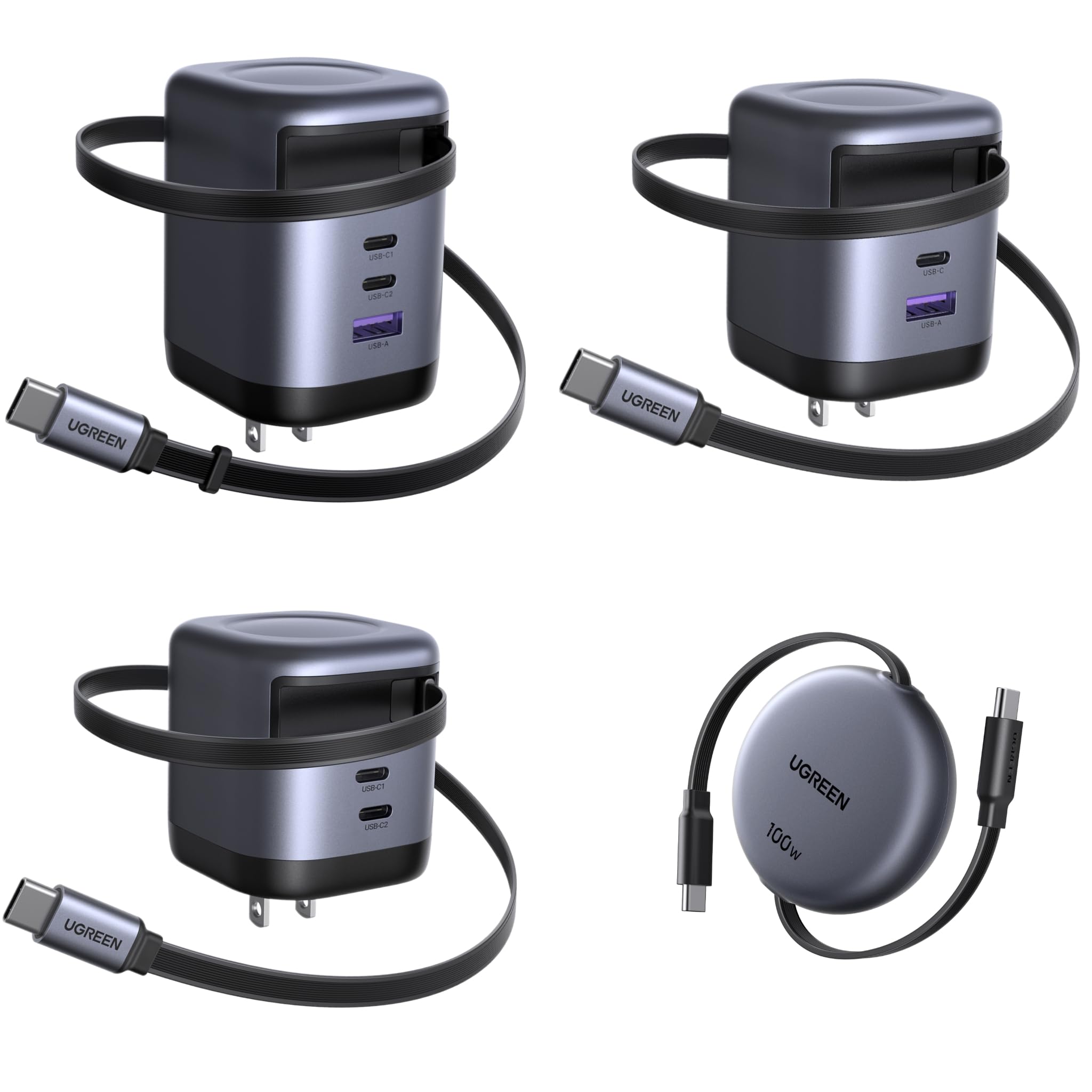 4-Pack Retractable USB-C GaN Charger Kit for Laptops, Tablets & Phones
