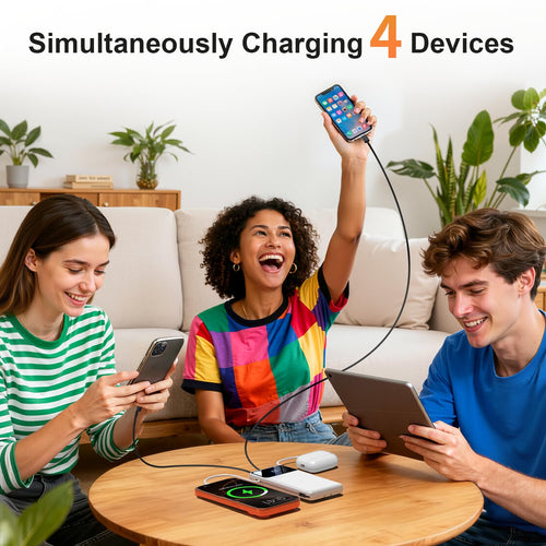 10,000mAh 15W Power Bank with Built-In Cables & Wall Plug