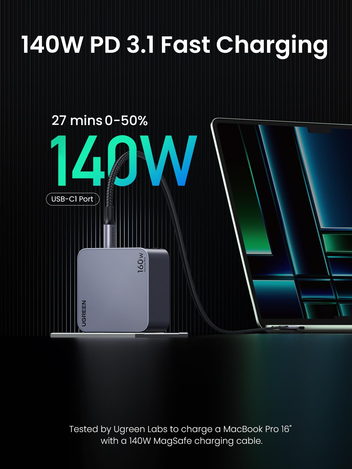 160W USB-C Fast Charger with 100W USB-C Cable