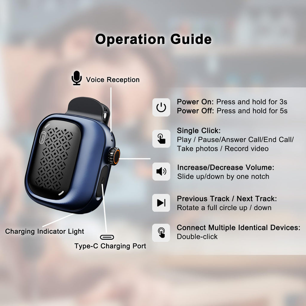 SBUSFGTMini Clip-On Wearable Bluetooth Speaker Wearable Bluetooth Speaker, 43g Mini Clip-On Bluetooth Speaker, 3 Wearable Ways, Ultra-Light, Dustproof for Hiking, Swimming, Shower, Outdoor Activities