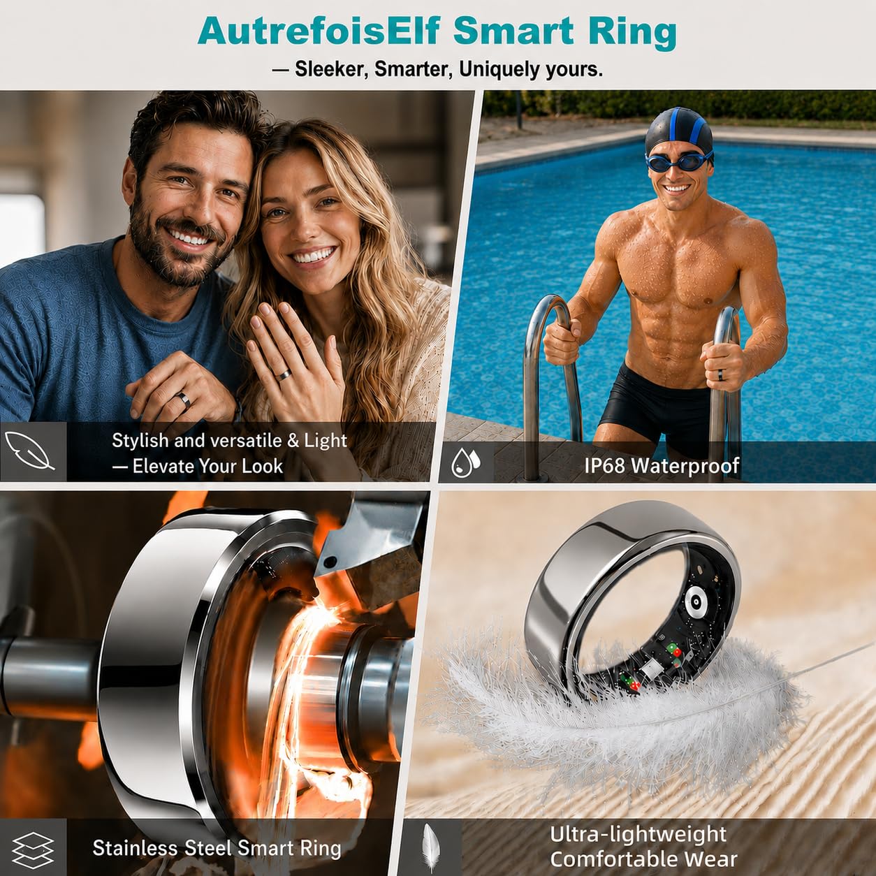 Smart Health Fitness Ring with Sleep & Activity Tracking