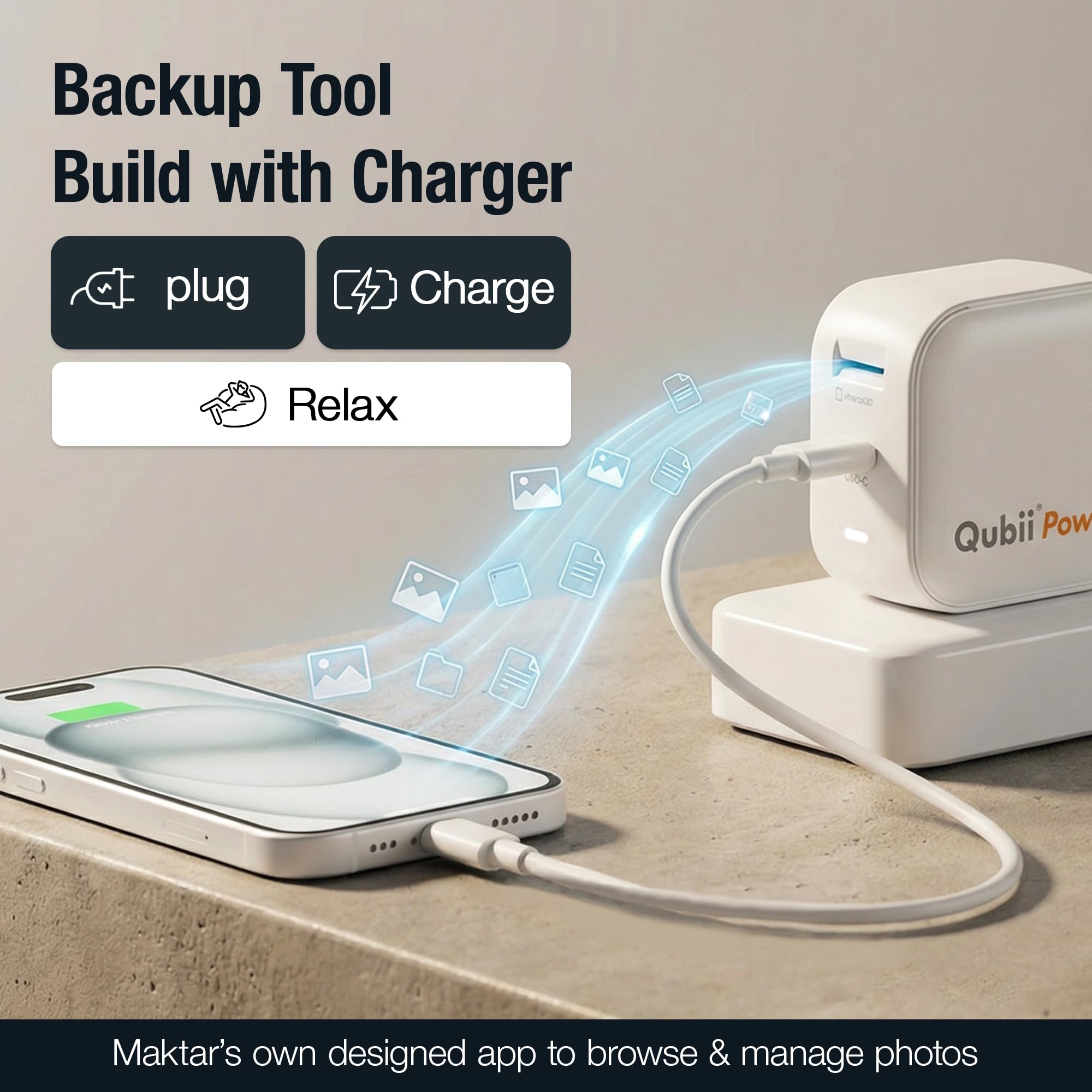 45W GaN Fast Charger & Auto Photo Backup Kit with 2-in-1 Cable and 256GB MicroSD