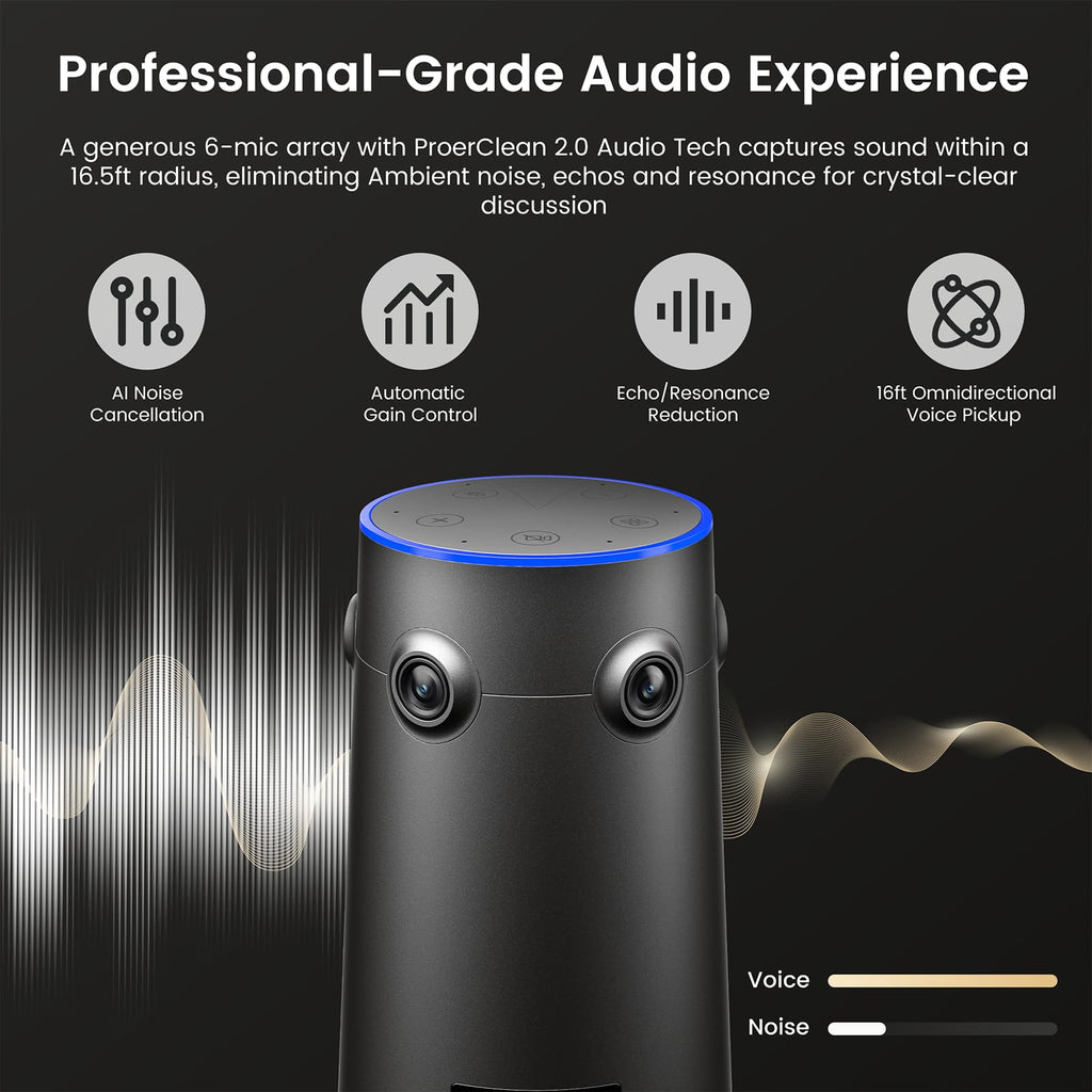 4K AI Video Conference Camera with Auto Framing & Noise-Cancelling Microphones