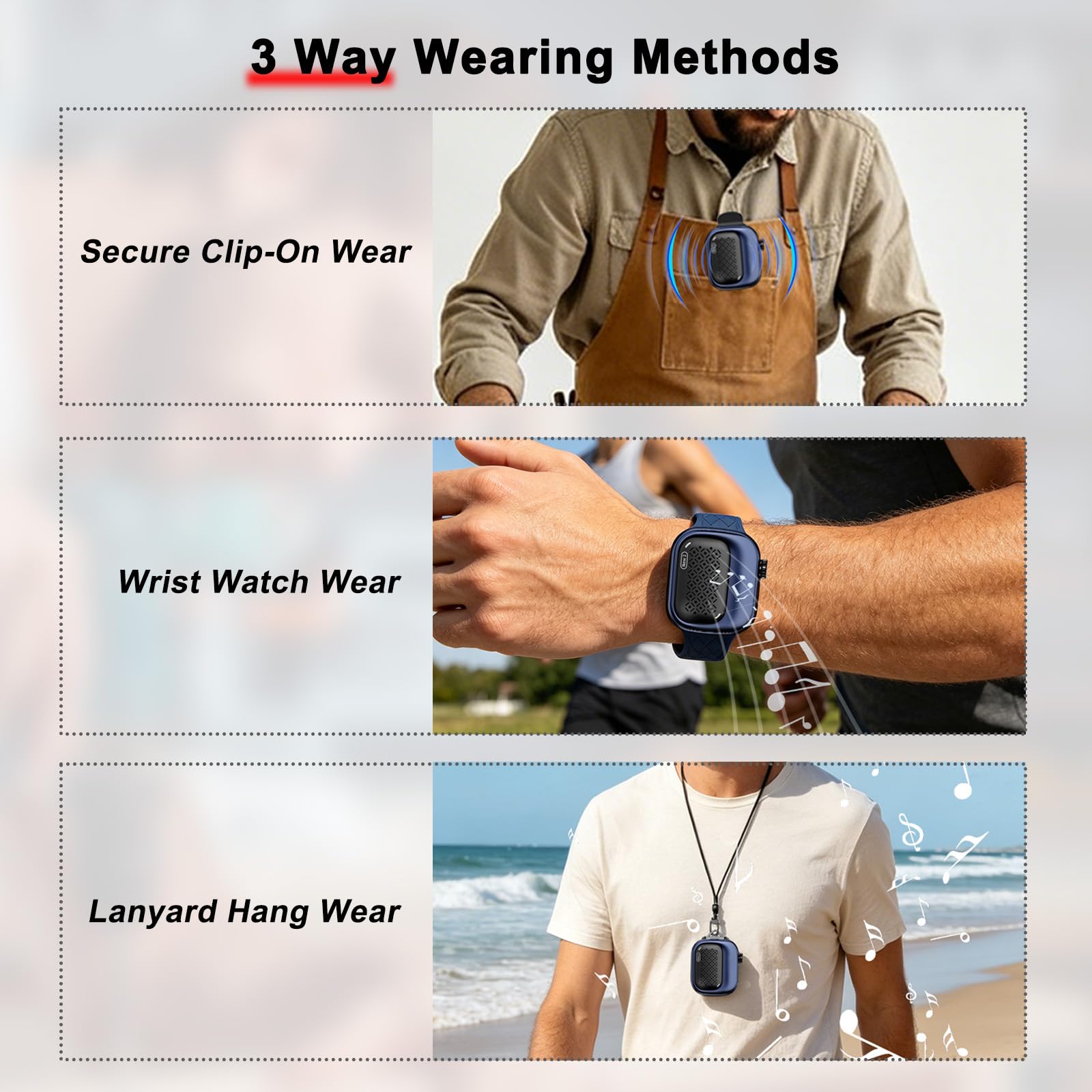 SBUSFGTMini Clip-On Wearable Bluetooth Speaker Wearable Bluetooth Speaker, 43g Mini Clip-On Bluetooth Speaker, 3 Wearable Ways, Ultra-Light, Dustproof for Hiking, Swimming, Shower, Outdoor Activities