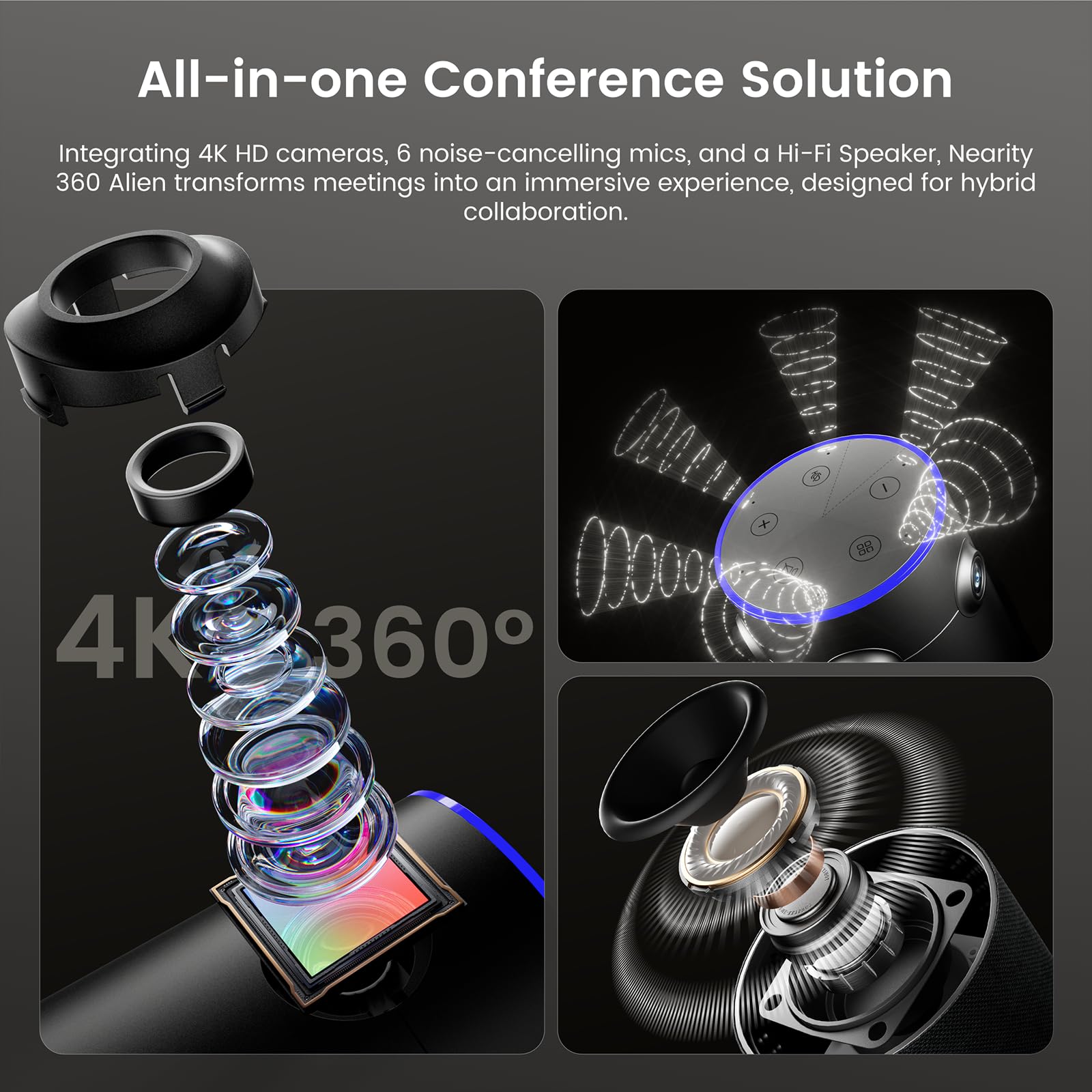 4K AI Video Conference Camera with Auto Framing & Noise-Cancelling Microphones
