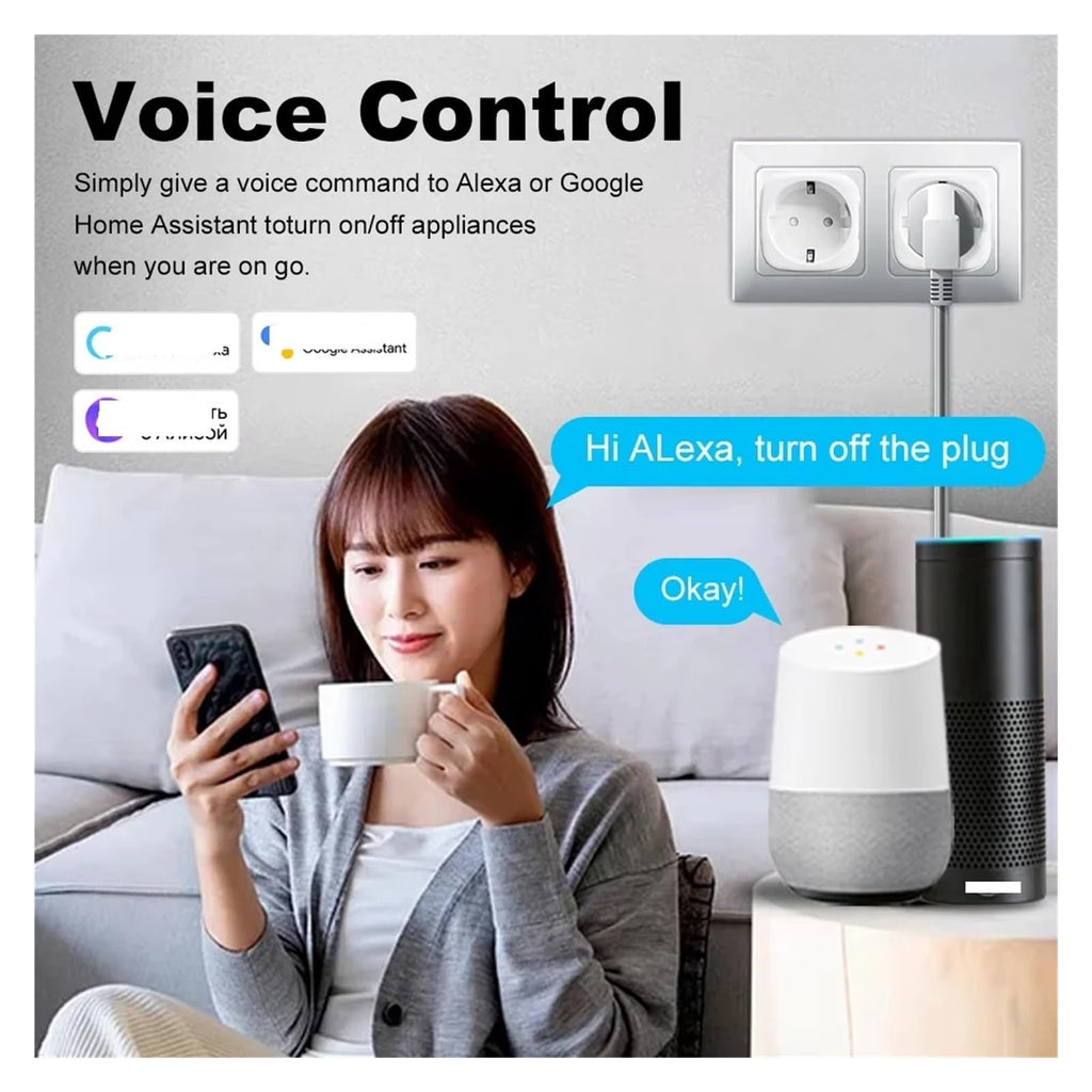 WiFi 20A Socket with Power Monitoring Tuya Smart EU Plug Timer Child Lock Outlet Home