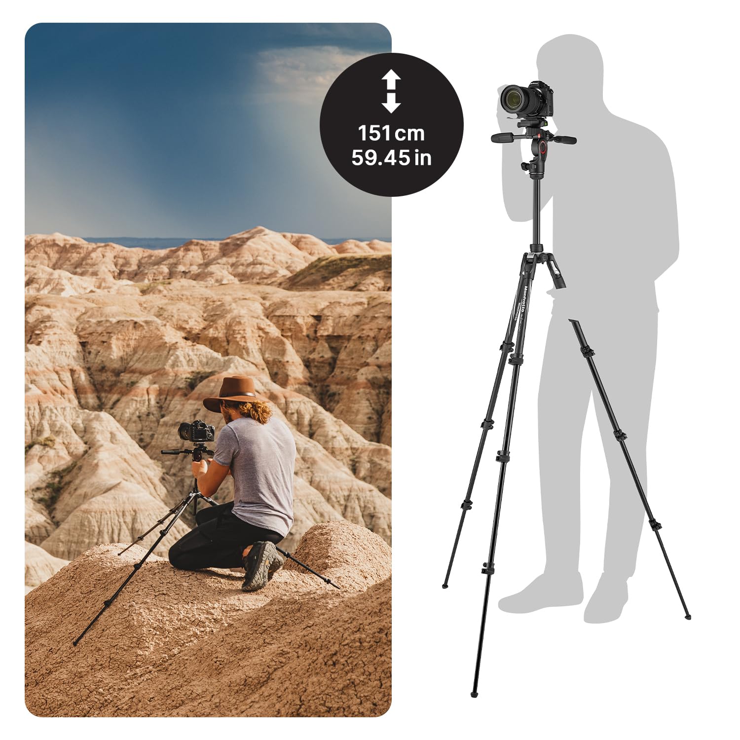 Compact Aluminum Camera Tripod with Fluid Head