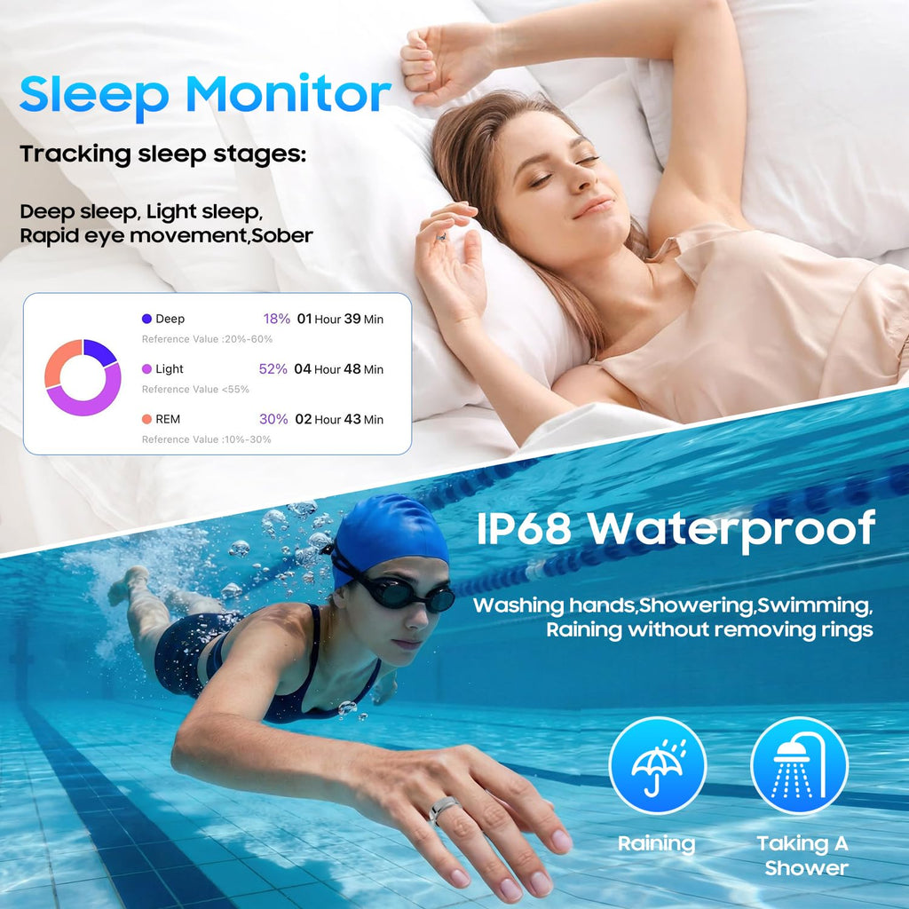 Smart Health Fitness Ring with Sleep & Activity Tracking