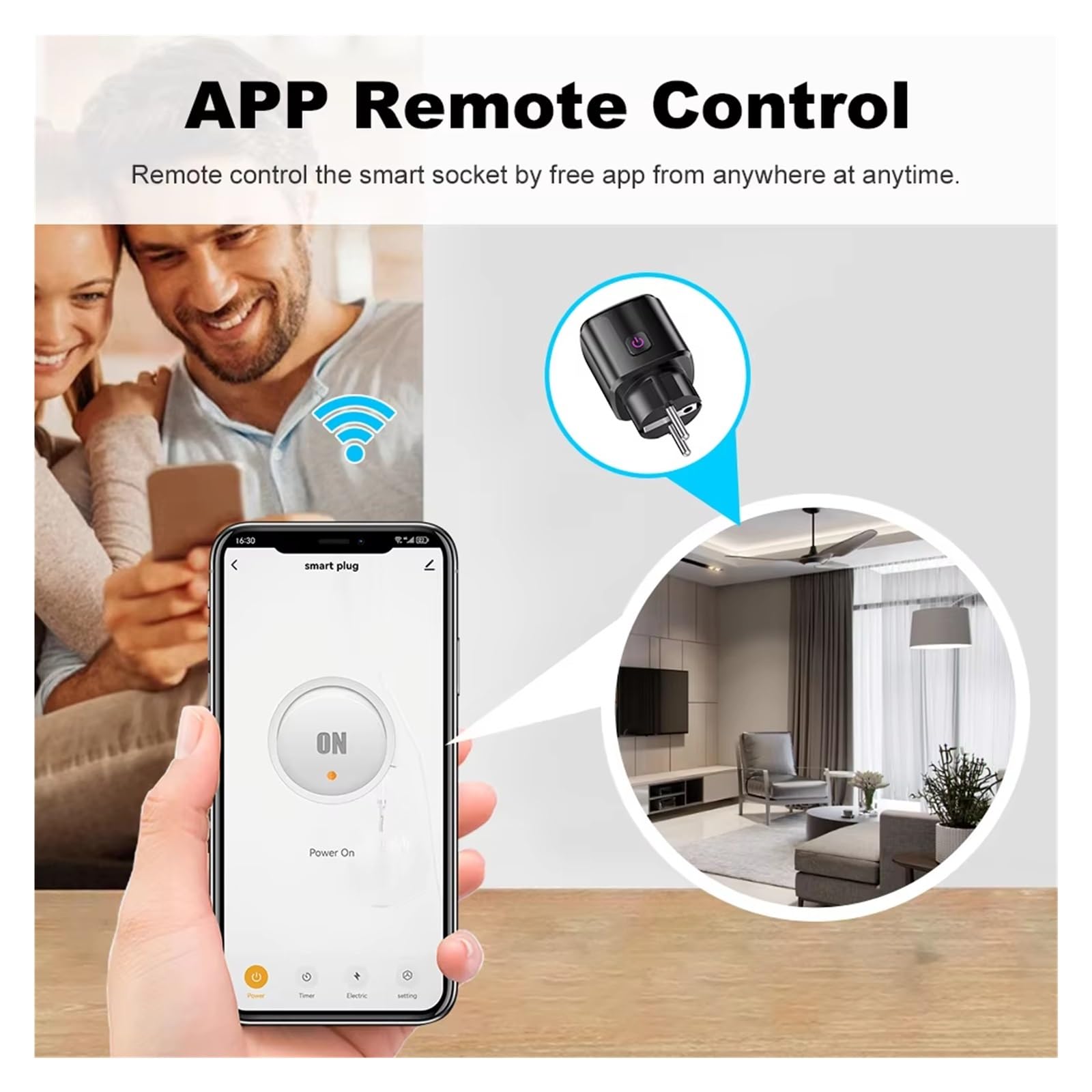 WiFi 20A Socket with Power Monitoring Tuya Smart EU Plug Timer Child Lock Outlet Home