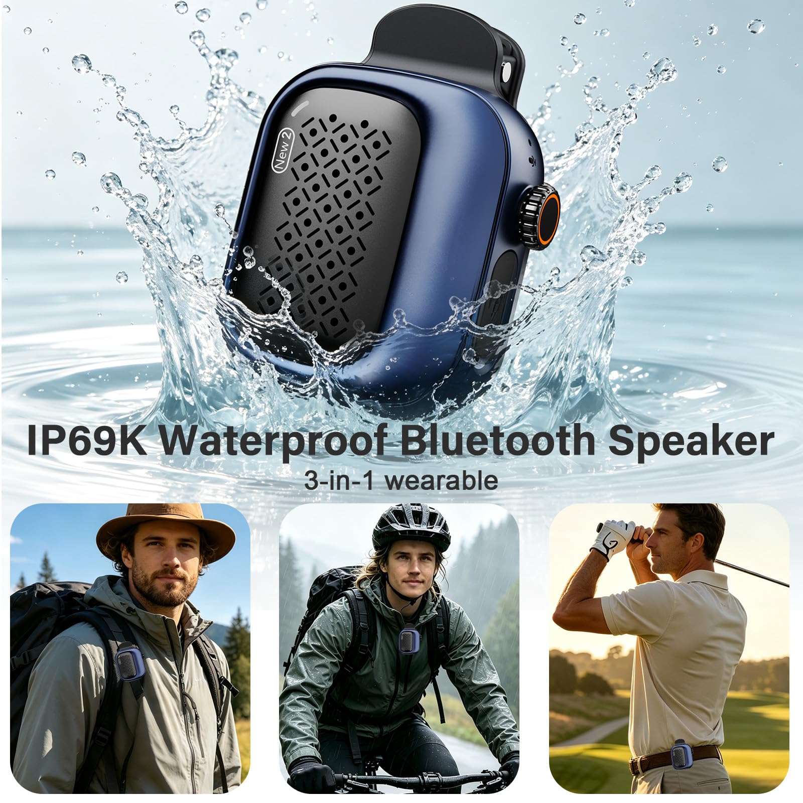 SBUSFGTMini Clip-On Wearable Bluetooth Speaker Wearable Bluetooth Speaker, 43g Mini Clip-On Bluetooth Speaker, 3 Wearable Ways, Ultra-Light, Dustproof for Hiking, Swimming, Shower, Outdoor Activities