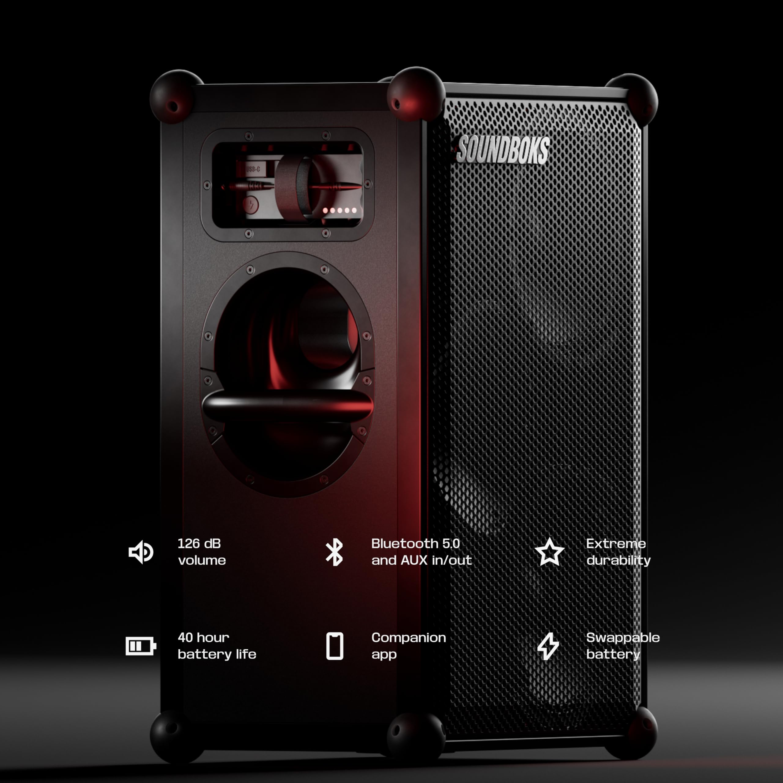 126dB Portable Bluetooth Party Speaker with USB-C Charging & 40-Hour Battery