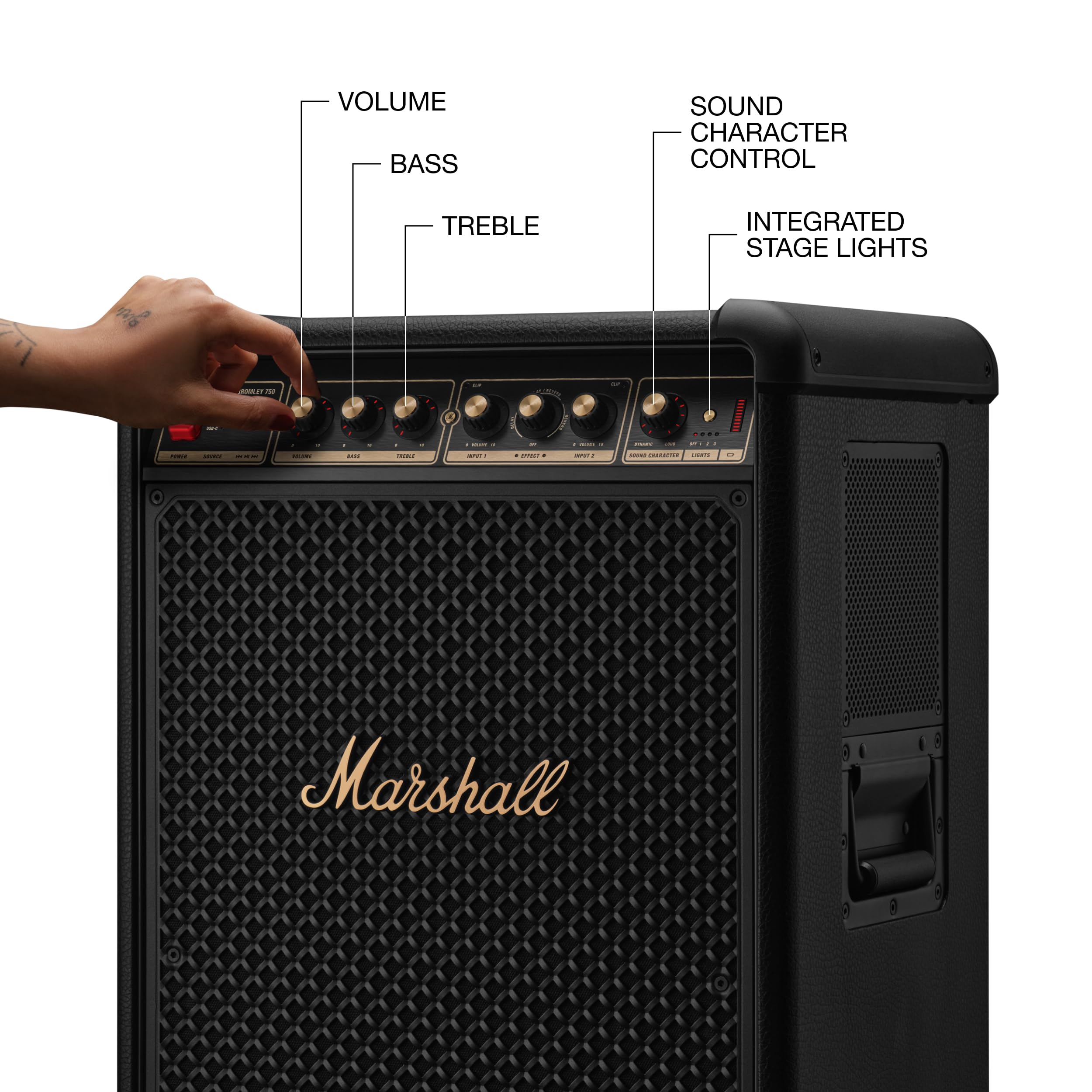 Portable Wireless Party Speaker with Bass Controls, LED Lights & Multi-Input Connectivity