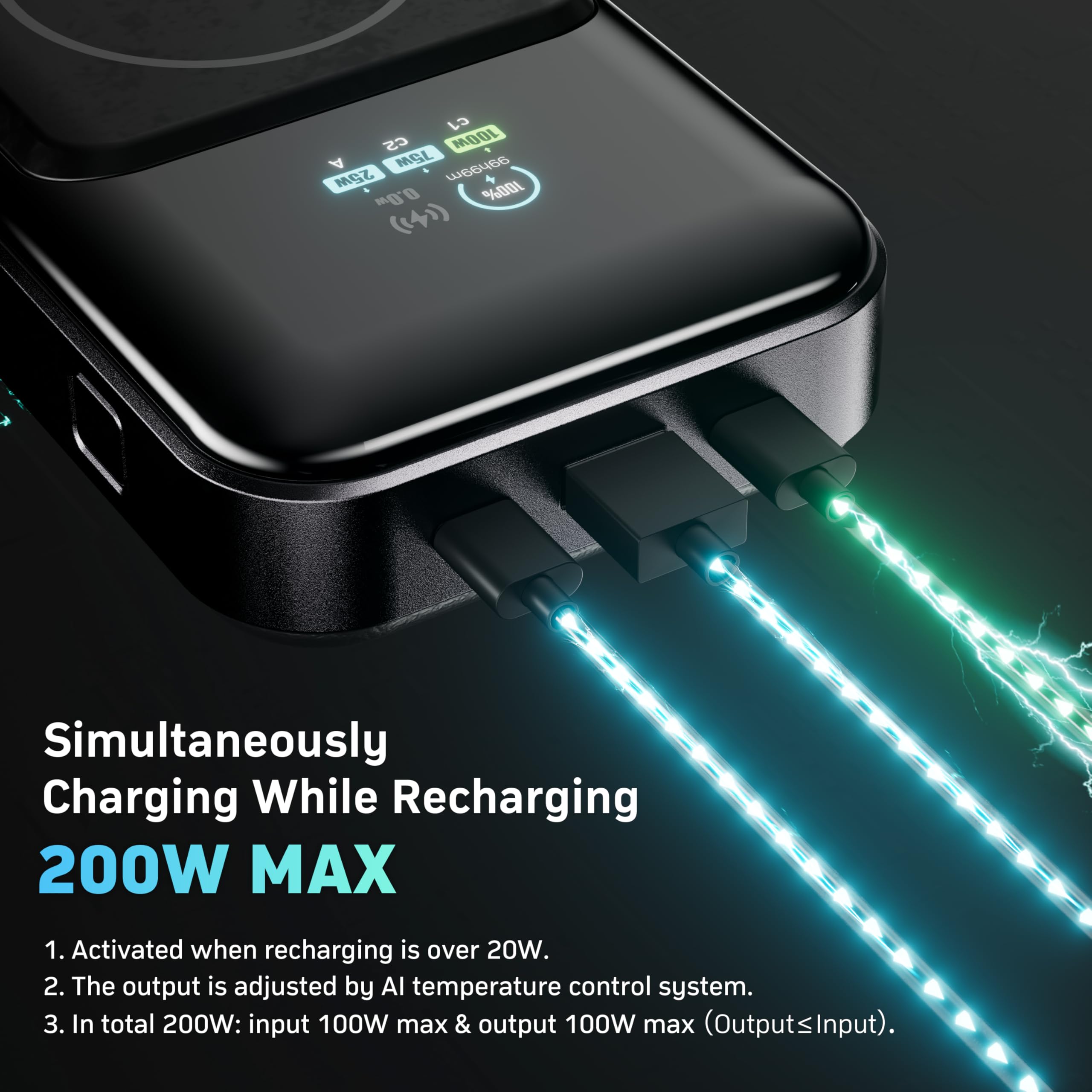 250W 25,000mAh 4-in-1 Power Bank with Magnetic Wireless Charging