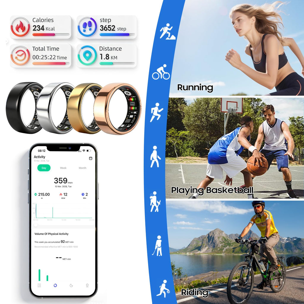 Smart Health Fitness Ring with Sleep & Activity Tracking